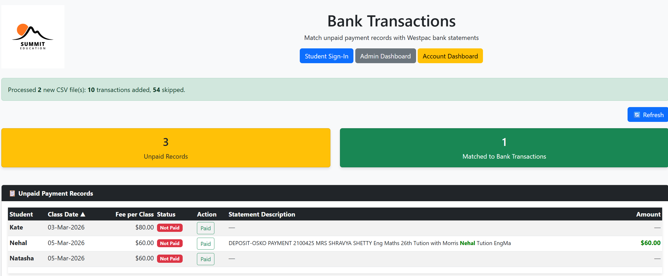 Bank Transactions Matching Preview